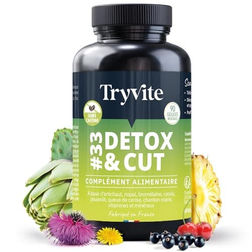 Detox Minceur Puissant et Rapide | Coupe Faim Puissant et Efficace | Perte de Poids Rapide et Efficace | TRYVITE DETOX&CUT | 90 Gélules | Fabriqué en France