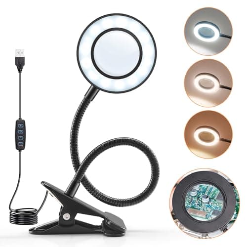 10X Lampe Loupe Lampe de Bureau LED, 3 Couleurs 10 Luminosité Lampe de Lecture, 360° Flexible Loupe de Lecture Loupe Grossissante, Portable Lampe Bureau LED Lampe Pince Lampe Lecture Loupe Eclairante