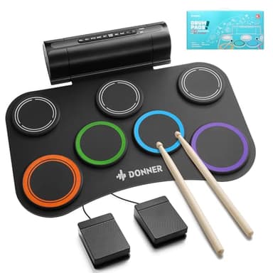 Donner Batterie Électronique 7 Pads, 40 Leçons de Batterie, Instrument de Musique pour Enfants – Cadeau de Noël et d'Anniversaire DED-20R NOUVELLE version améliorée