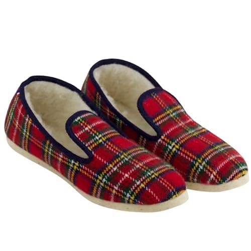 Charentaise du Berry taille 36/53 - Chausson mixte Made in France Charentaises intérieur confortable doublure fourré 100% laines naturelle et chaud en hiver Pantoufle pour la maison - Rouge bleu- 44UE