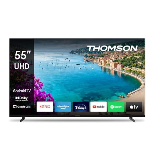 THOMSON 55 Pouces (139 cm) 4K Ultra HD Smart Android TV, Google Assistant, Wi-FI, Dolby Digital, Bluetooth, Triple-Tuner (Câble/Satellite/Antenne), HDMI, CI+, A+ Panneau – 55UA5S13