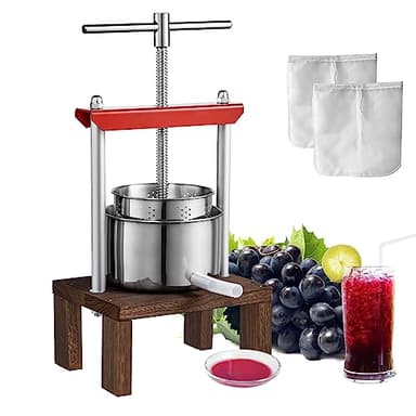 VEVOR Pressoir à Fruits Manuel 2 L Pressoir à Vin en Acier Inoxydable Base en Bois Presse-Fruits Manuel Baril Intérieur 14 x 13 cm Broyeur de Fruits Légumes pour Pressage de Vins Jus Cidres Purées