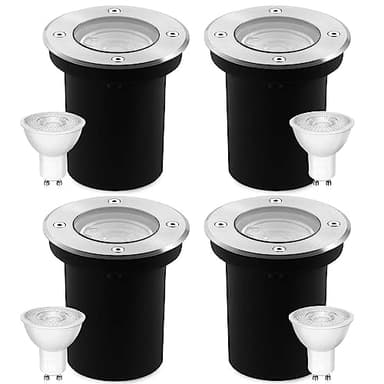 Goodia Spot Led Encastrable Exterieur sol Rond pour Gu10, Spot Encastrable Exterieur IP67 Étanche 3W 230V 3000K Blanc Chaud, Spot Terrasse Exterieur Encastrable pour Jardin Chemin Parc Cour