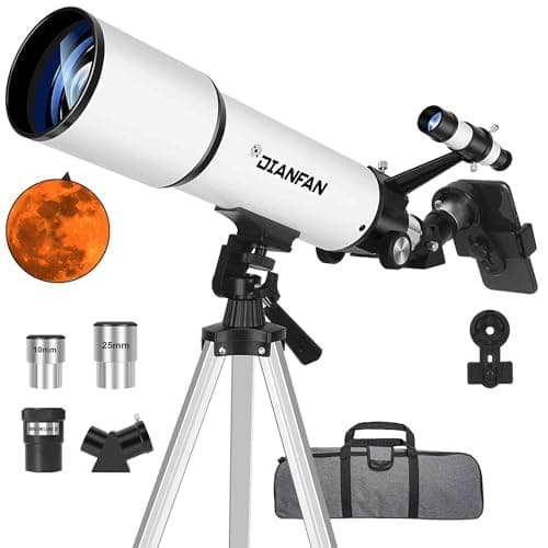 Dianfan Télescope Astronomique 80mm Ouverture 600 pour Adultes, Puissant 24X-180X Réfracteur pour Enfants et Débutants,Professionnels Portable Haute Transmission,avec Adaptateur Téléphone,Sacoche