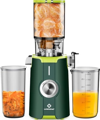 Sans Préparation Extracteur de Jus Vertical, Nettoyage Rapide Extracteur de Jus Lent, 115mm Machine a Jus de Fruit Extracteur Entiers, Facile à installer, LINKChef 1.2L, 200w, Vert