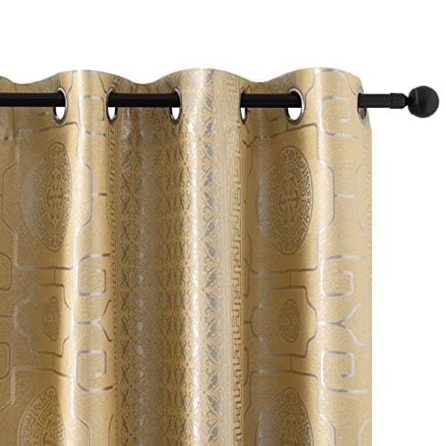 GIRASOLE HOME® Paire de rideaux jacquard semi-occultants à motif oriental doux thermique isolant pour salon, chambre et intérieur, 2 panneaux avec œillets (or oriental, 140 x 275 cm)
