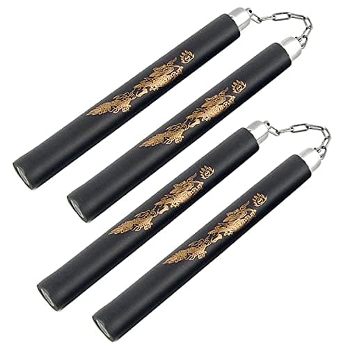 Fayscingo 2 Pack Nunchakus Mousse Pratique de Sécurité Rembourré Nunchaku Arts Martiaux Nunchucks pour Enfants Débutants (Noir+Noir)