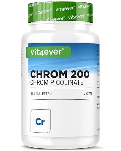 Picolinate de Chrome - 200 mcg de chrome pur par comprimé - 365 comprimés par an - Pur - Sans additif indésirable - Hautement dosé - Vegan