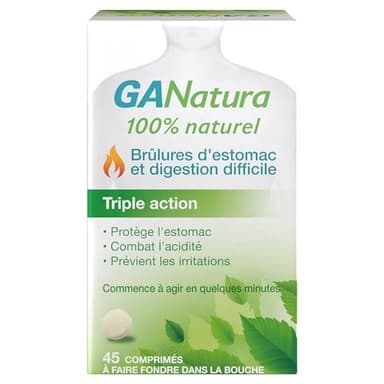 GANatura - 100% Naturel - Brûlures d'estomac et digestion difficile - 45 Comprimés