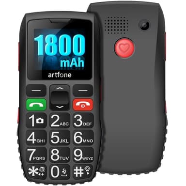 artfone C1 Téléphone Portable pour Personnes âgées sans contrat, USB-C à Grandes Touches, 2G GSM, Double SIM, Appareil Photo, Bouton d'appel d'urgence SOS, Batterie 1800 mAh, écran Couleur 1,77-Noir