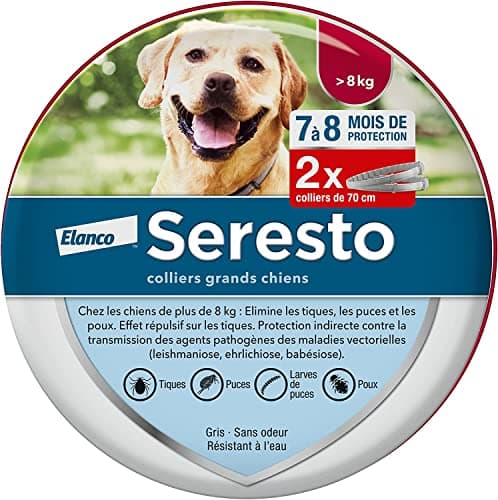 Bayer Lot de 2 Colliers Seresto de pour Chiens de Plus de 8 kg Anti-puces et tiques 70 cm