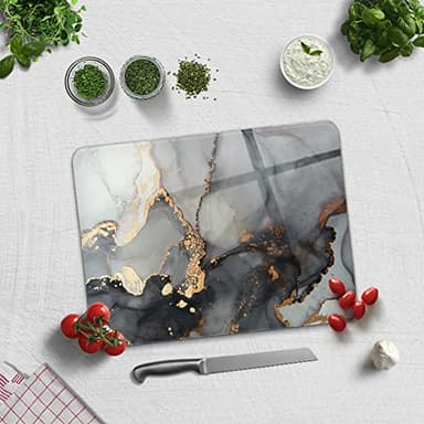 Planche à découper en verre 40 x 30 cm : effet marbre Stark pour plan de travail de cuisine, durable, hygiénique, facile à nettoyer, verre trempé, résistant aux rayures et à la chaleur