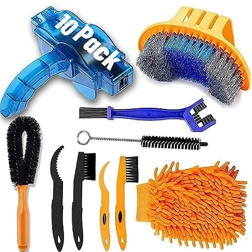 QeeHeng Outil de Brosse de Nettoyage de Vélo, Kit d'outils de Nettoyage de Vélo, Kit Nettoyage Vtt Adapté à Différents Types de Vélos, 10 Pièces