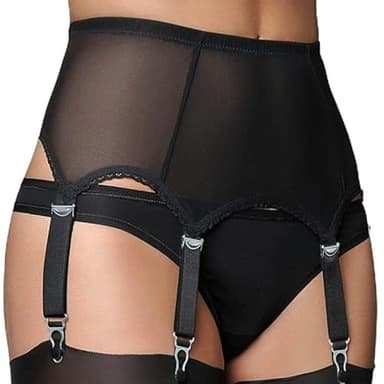 HOTSO Femme Porte-Jarretelles Sexy Guepiere Porte Jartelle Sexy Ensemble Porte Jartelle Dentelle Grande Taille Haute Noir Bas pour Porte Jarretelle Lingerie avec 6 Sangles Ajustables