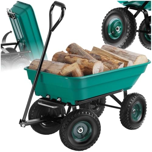 tectake® Chariot à roulettes Tout-Terrain Brouette Jardin 4 Roues avec Benne basculante Capacité Max. 120kg Chariot à roulettes de Jardin Jardinage Charette pour Transport Sable, Bois