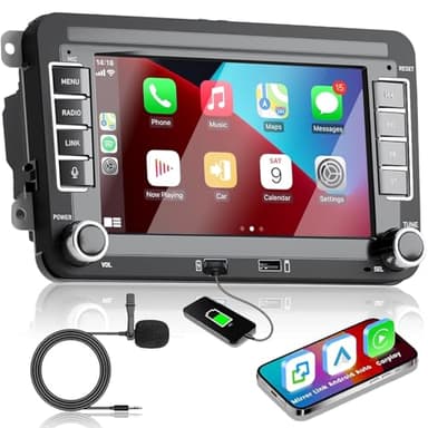 Aphrfamma Carplay Android Auto Autoradio pour VW Polo 5 Golf 5 6 Radio Adapter Passat Jetta Caddy EOS T5 Tiguan Touran CC Polo avec 7 Pouces sans Fil IPS Bluetooth/FM/AM/Radio/USB Mirror Link SWC