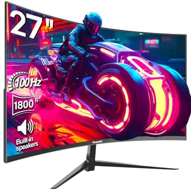 Gawfolk Écran PC 27 Pouces Full HD (1920x1080), 100Hz, 1ms, 1800R Eye Care et FreeSync, supporte VESA - l'écran PC idéal! HDMI, VGA, Protection oculaire, Inclinable, VESA 75x75, Noir