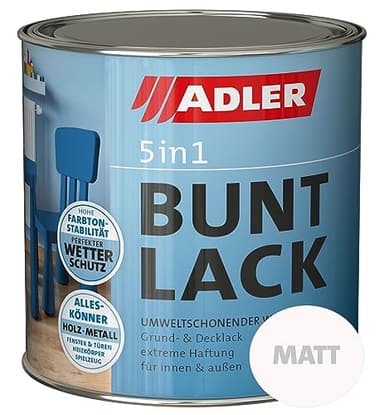 Adler Peinture colorée 5 en 1, pour l intérieur et l extérieur, mate, avec apprêt, résistante aux intempéries, pour le bois, le métal et le plastique