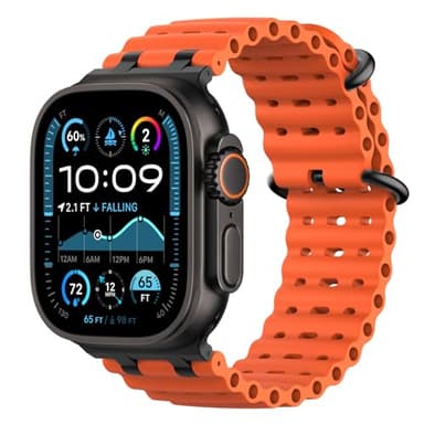 Astorgos Bracelet Ocean Compatible avec Apple Watch Ultra2/Ultra 49mm,S10 46mm,9/8/7 45mm,SE2/SE/6/5/4 44mm,3/2/1 42mm,Bracelet de Montre Sport avec Connecteur en Métal pour Homme Femme, Noir/Orange