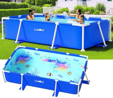 LanBlu Piscine Tubulaire Rectangulaire, 240x120x60cm Piscine Hors Sol Rectangulaire Facile à Monter, Piscines Steel Frame avec Design de Graffiti de Fond de Mer, Familiale Piscines Tubulaire Jardin