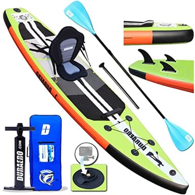 DURAERO Planches de Stand up Paddle gonflables 330x76x15 cm, Siège Kayak, Jusqu'à 150 kg, Pad intégré, 3 Ailerons, Pagaie Double Réglable, Accessoires Complets, Vert