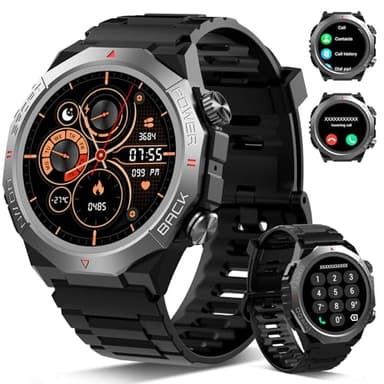 Militaire Montre Connectée Homme Femme avec Appel Bluetooth, 1.39" HD Smartwatch Motre Sport avec 110+ Modes Sportifs, Podometre Cardiofrequencemetre Sommeil, Etanche IP68 pour Android/iOS, Noir
