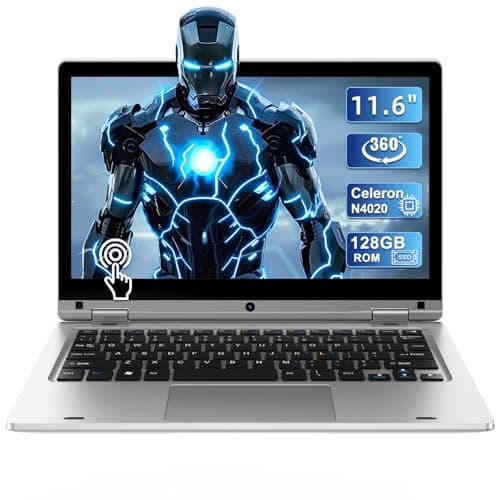 Ordinateur Portable 11.6 pouces 6Go RAM 128Go SSD Celeron N4020 PC Portable, 360° Pliable avec Ecran PC Tactile Laptop, WiFi 2.4G/5G Bluetooth, 1366*768 IPS, Extension par SD, Keyboard Film - Silver