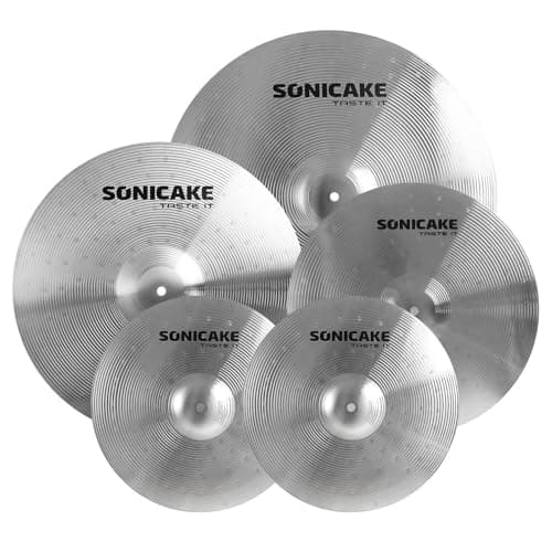 SONICAKE Cymbales 14" HiHat+16" Crash+18" Crash+20" Ride jeu de cymbales mèche 5 pièces Alliage