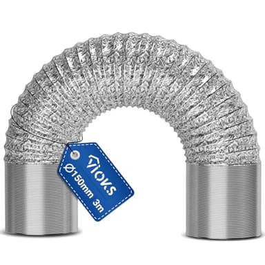 VIOKS Tuyau à air 150 mm - 3 m - Pour systèmes de conduites d'air 150erR - Universel - Pour hotte aspirante - Tuyau flexible en aluminium - Pour sèche-linge