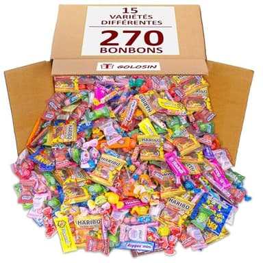 Lot Assortiment 270 Bonbons en Gros. Sélection Suprême : 15 Variétés. Sachets Individuels pour Pinata, Anniversaire, Chasse au Trésor.