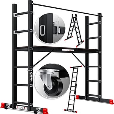 Masko® Echafaudage de construction en aluminium, cadre en aluminium, échelle, cadre de plate-forme de travail, jusqu'à 150 kg, revêtement antidérapant, échelle d'échafaudage, certifié GS (EN 131)