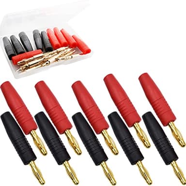 RUNCCI-YUN 10 pièces fiche Banane,4mm fiche Banane,Plaqué Or fiche Enceinte Audio Haut Parleur Connecteur,pour raccorder Les Enceintes HiFi, amplis, ampli-Tuners et chaînes stéréo Noir Rouge
