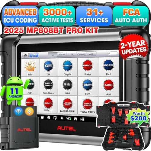 Autel MaxiPRO MP808BT Pro KIT Valise Diagnostic Auto: 2 Ans Mises à Jour (€700) Ver du MP900-BT Kit MK900BT MK808S, (€200) 11 Adaptateurs, Codages ECU comme MP900BT MS906 Pro, 3000+ Bidirectionnels