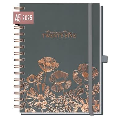 Häfft® Calendrier international 2025 Deluxe « Poppy » A5 avec reliure à spirale en langues : EN/FR/IT/ES – Organiseur personnel, minuterie, planificateur de vie – Durable et respectueux du climat