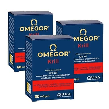 OMEGOR Krill - Complément alimentaire super concentré à l'huile de krill avec oméga-3, choline et astaxanthine - Pêche à faible impact environnemental - 250mg EPA et DHA - 60 gélules
