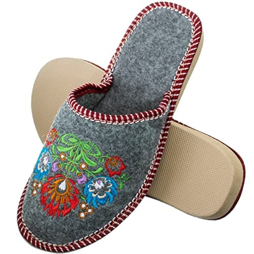 ESTRO Pantoufles Femme Chausson Chaud - Chausson Feutre Femme Mules Feutre avec Semelle Antiderapante F03 (41, Fleurs)