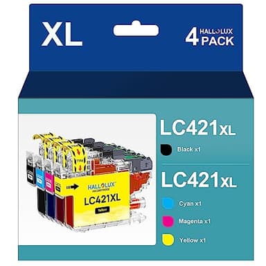HALLOLUX LC421 LC421XL Cartouche d'encre Compatible pour Brother LC421 LC421 XL LC421VAL pour Brother DCP-J1050DW DCP-J1140DW MFC-J1010DW (Noir, Cyan, Magenta, Jaune, 4 Pack)