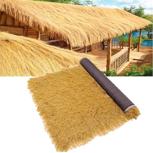 Rouleau de Chaume Artificiel Ignifuge Toit D'herbe de Chaume Synthétique Tiki Bar Paille Artificielle Mexicaine pour Fête Hawaïenne Décoration de Clôture de Jardin(Size:1x10m(3.2x32ft),Color:jaune)