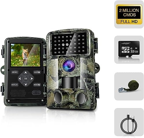 HAZACAM Caméra de Chasse 2.7K/1580P 58MP Full HD Camera Chasse avec Carte SD 32GB Infrarouge Vision Nocturne Animaux Caméra Piege Photographique Étanche Suiveuse Exterieur Traque IR Camera