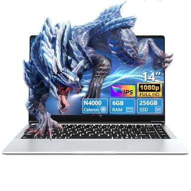 Ekonavi Ordinateur Portable 14,1 Pouces, Notebook Celeron N4000 SSD 256 Go RAM LPDDR4 6 Go, PC Portable écran FHD 180 °, Laptop avec Mini-HDMI, 2 * USB3.0 Ordinateur PC Mince et léger argenté