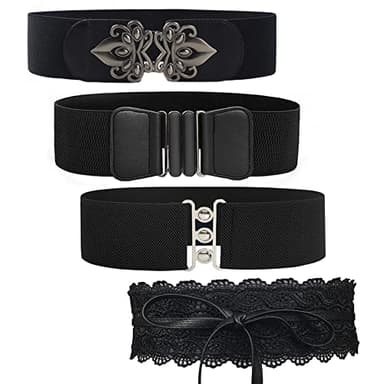 Anyasen Ceinture pour Robe 4 Pièces - Large Vintage Extensible Habillée Rétro Élastique Cinch Sans Boucle pour Femme et Homme