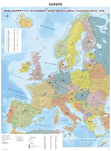 Grande carte de l'europe en français avec plastification sur les deux faces, inscriptible, 90 x 122,5 cm, avec espace Schengen