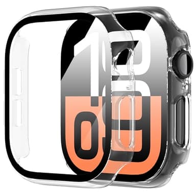 Diruite 2 Pièces Coque pour Apple Watch Series 10 46mm Protection Écran Dur PC Matériel Ultra Mince Verre Trempé Écran Case,Transparent,Series 10-46mm