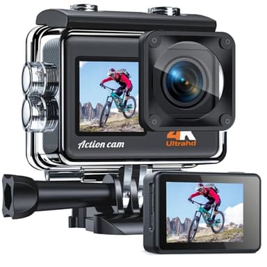 CAMWORLD 4K 30FPS Caméra d'action 24MP EIS Double écran Couleur WiFi 40M caméra étanche télécommande caméra sous-Marine avec 2 Batteries 1050 mAh, Ensemble Complet d'accessoires