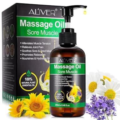 Huile de Massage Musculaire 250 ml pour Réchauffer, Détendre, Masser, Huile de Massage pour Soulager des Douleurs Articulaires, Huile Corporelle Hydratante pour Hommes et Femmes
