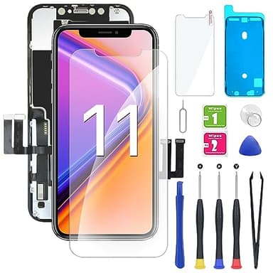 Ecran pour iPhone 11 Noir 6.1" Pouces -Écran Tactile Digitizer Assembly avec Kit De Réparation Complet et Protecteur D'écran,A2111, A2223, A2221