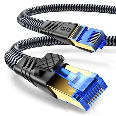 NORSHY Cat 8 Câble Ethernet, 3M Cat 8 RJ45 Cable Super Débit Réseau Lan Patch 40Gbps 2000MHz Plat Nylon Tressé Câble Internet Compatible avec Routeur, Switch, Modem, TV, PS5/4, Xbox, PC