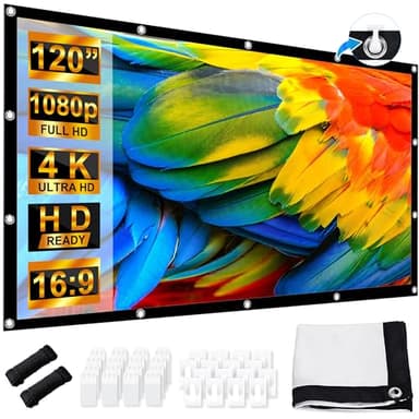 LEORFI Écran de Projection 120 Pouces, Portable Pliable Extérieur Écran, 16:9 4K Full HD Écran Vidéoprojecteur de Cinéma en Intérieur, Double Face Écran de Projection, pour Home Cinéma et Camping Fête