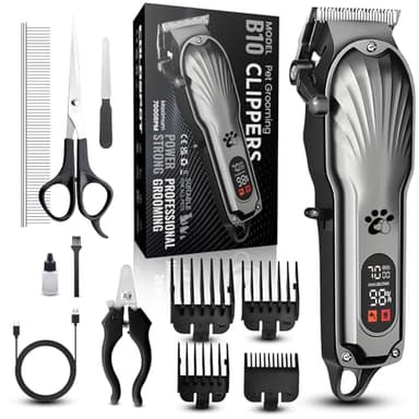Tondeuse pour chien professionnelle, pour poils longs et épais, tondeuse pour animaux, sans fil, écran LED, tondeuse rechargeable à faible bruit avec kits de toilettage d'ongles