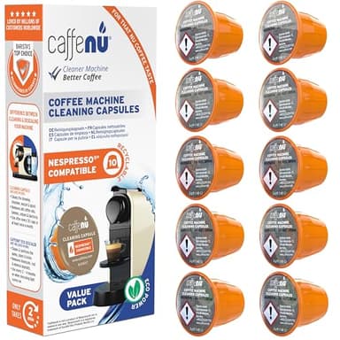 Caffenu 10 capsules de nettoyage Nespresso | Nettoyant pour machine à café pour café croustillant | Accessoires Barista | À combiner avec le kit de détartrage Nespresso